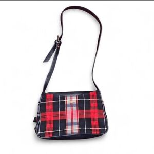 St. John Collection Red and Black Plaid Crossbody Bag